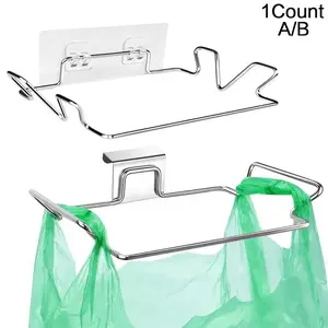 Stainless Steel Garbage Bag Holder, 1 Count Kitchen Cabinet Door Hanging Trash Bag Rack, Home Organizer for Kitchen Bathroom