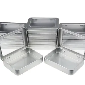 12-Pack Classic Eco-Friendly Lightweight Rectangle Metal Storage Box Organizer Tins with Hinged Lids (4.5x3.3x0.9in Silver), for Small Items, Craft Projects, With Lid