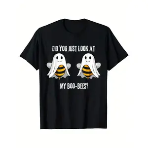 Funny ‘Boo-Bee’ Matching Couple T-Shirt - Cute Bee Pun Graphic Tee for Him & Her, Black Short Sleeve with Humorous Print on Breathable Stretch Fabric, Perfect for Costume Parties & Casual Wear