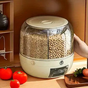 UFORU Rotating Grain Storage Bin 6 Grids Rice Container One-Click Output Large Capacity Food Dispenser For Rice Grains or Pet Food Sealed Moisture Proof Organizer