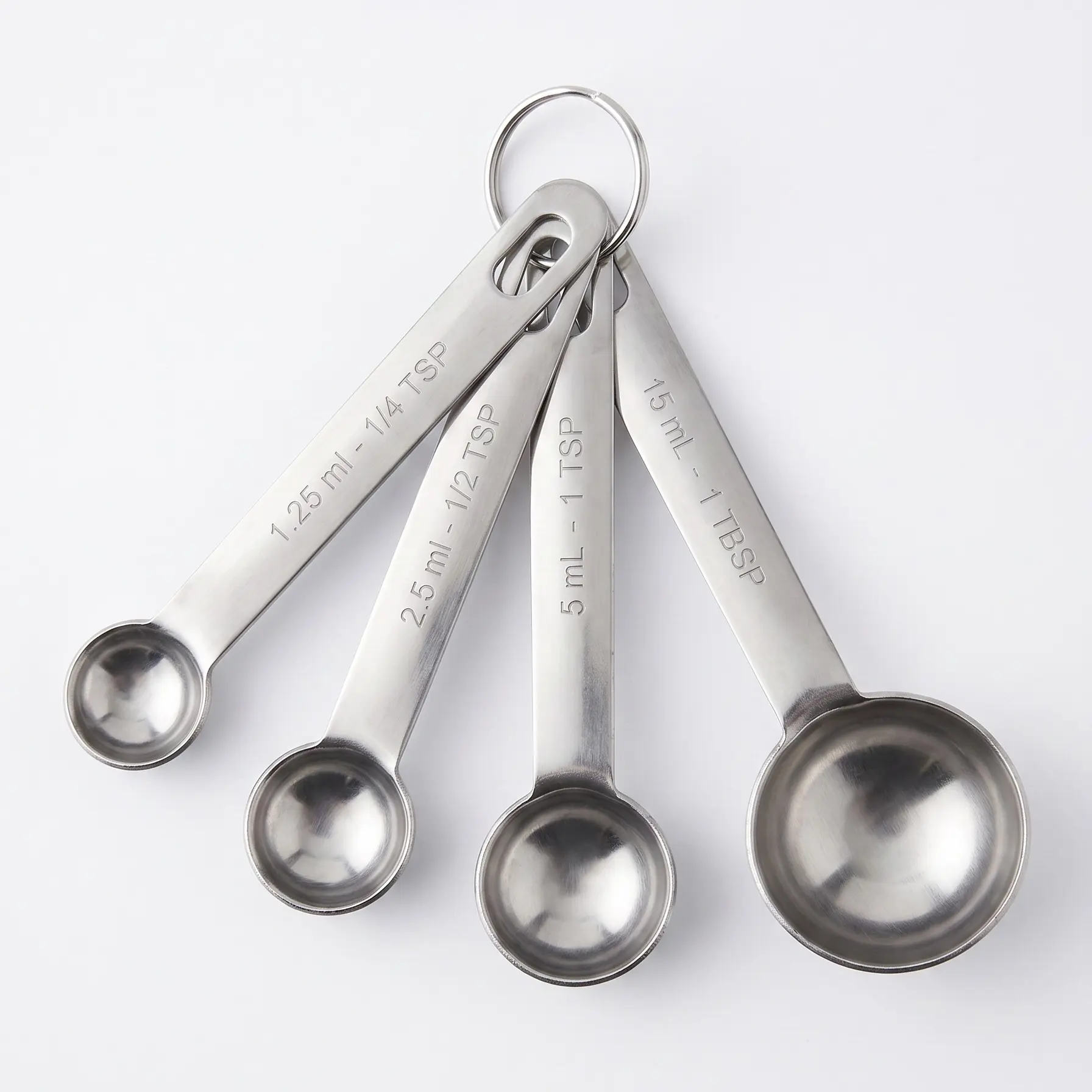 4pc Sturdy Stainless Steel Measuring Spoons Set - Heavy-Duty Kitchen Utensils with Detachable Design, Removable Storage Ring, Deep Bowls, Metric & Imp. Units (Tablespoon, Teaspoon, 1/4 Teaspoon Included), Dual Measurement Markings