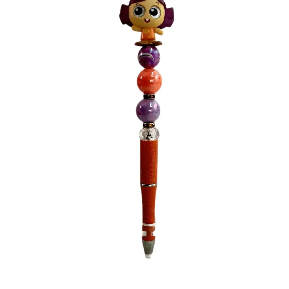 Doorables Pens - Orange Pen with Colorful Beads and Character Top - Details as shown