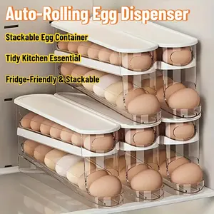 Bilayer Fridge Egg Storage Box Automatic Rolling Eggs Holder Rack Ladder Style Refrigerator Eggs Dispenser Egg Organizer Holder Fridge Organizers And Storage