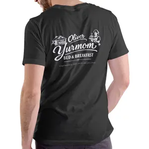 Gildan Men's Cotton Short-Sleeve Round Neck T-Shirt - Menswear Shortsleeve Tshirt, Unisex Streetwear Casual Top with Funny "OLIVER YURMOM BED AND BREAKFAST" Print, Women's Clothes Compatible