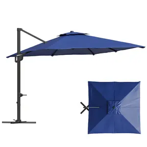 10x10FT 360° Rotating Offset Cantilever Patio Umbrella, Large Square Outdoor Sun Shade, UV Protection Wind Resistant, Easy Tilt, Durable Polyester Fabric, Aluminum Iron Frame with Cross Base for Deck Pool Garden