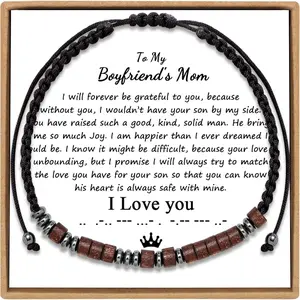 Morse Code Bracelet for Couples Women Men Adjustable Strand Engraved Matching Love Bracelet Set Secret Message Wood Beads with Cord Card Unique Gift for Friend Mothers Day Christmas Birthday Graduation
