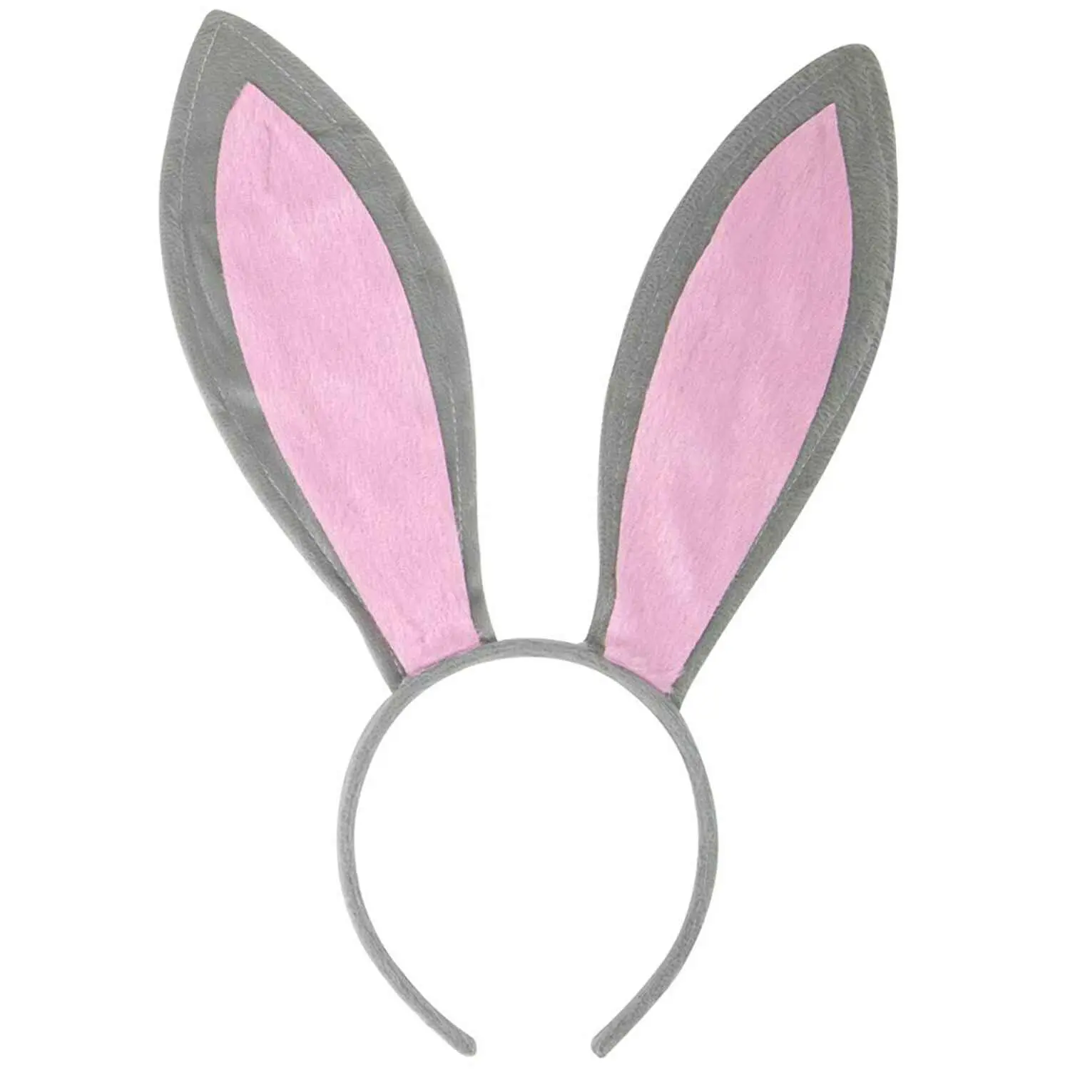Bunny Ears Headband - Plush Easter Rabbit Ears (Gray + Pink) - FUNCREDIBLE