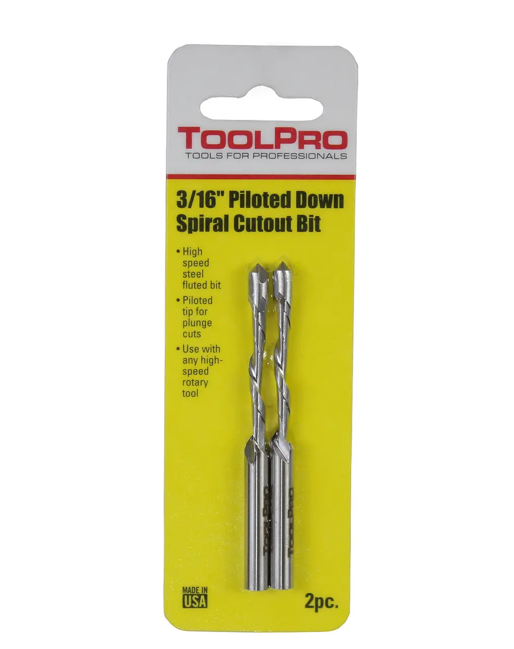 ToolPro 2-Pieces Piloted Tip High Speed Steel Down Spiral Cutting Drill Bit Accessory, 3/16 in. - Ideal for Drywall Cuts Work Tools