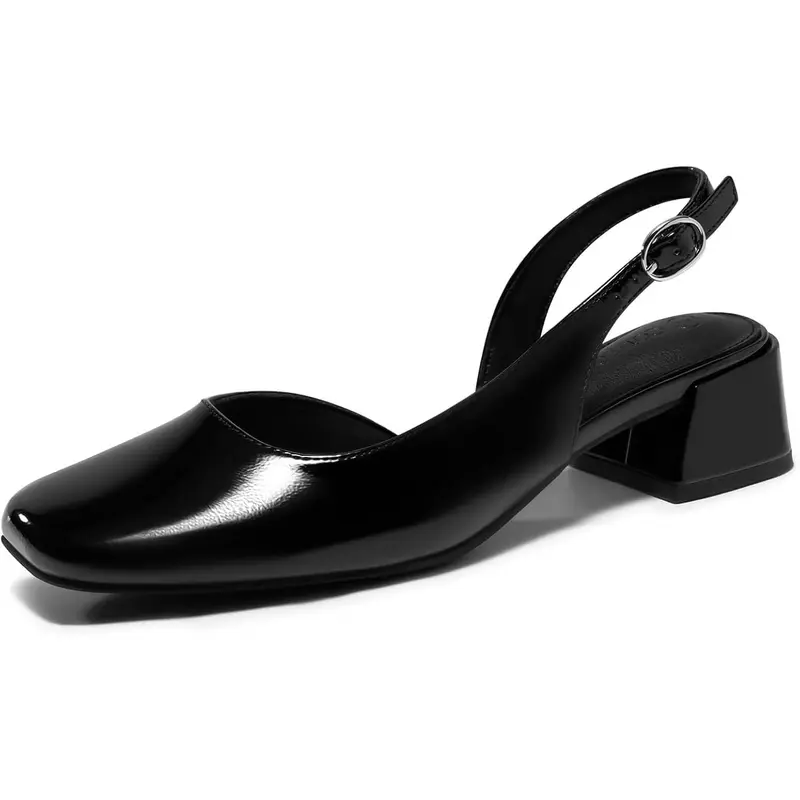 Coutgo Womens Chunky Low Heels D'Orsay Slingback Pumps Closed Square Toe Work Office Dress Shoes