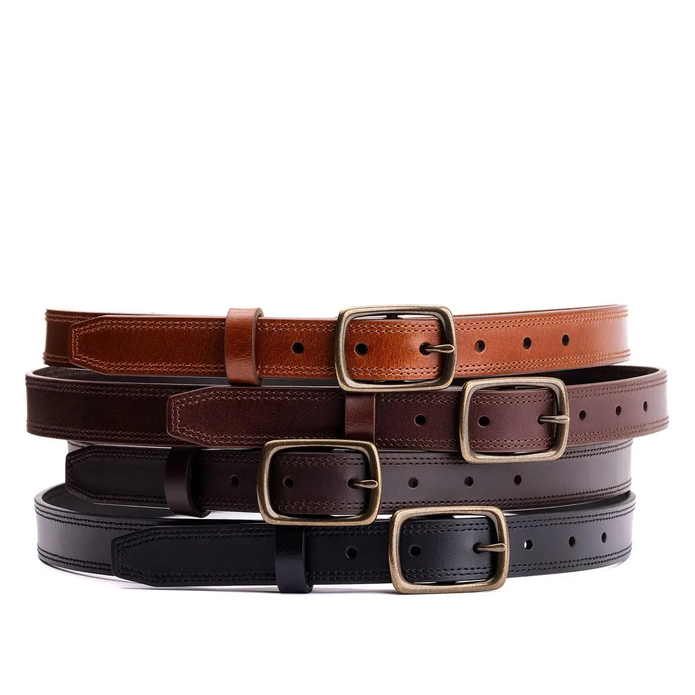 Portland Leather Women's Slim Double Stitch Belt - Refined Everyday Fit - Leather Belt, Slim Design, Double Stitch Detail Casual Dress Belt Adjustable Buckle