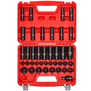 VEVOR 1/2 in Drive Impact Socket Set, 39 Piece, 6 Point Deep Shallow Impact Sockets, Metric 9 to 30 mm, Cr-V Steel High Durability, with Universal Joint, Dual Size Markings, Heavy Duty Carrying Case