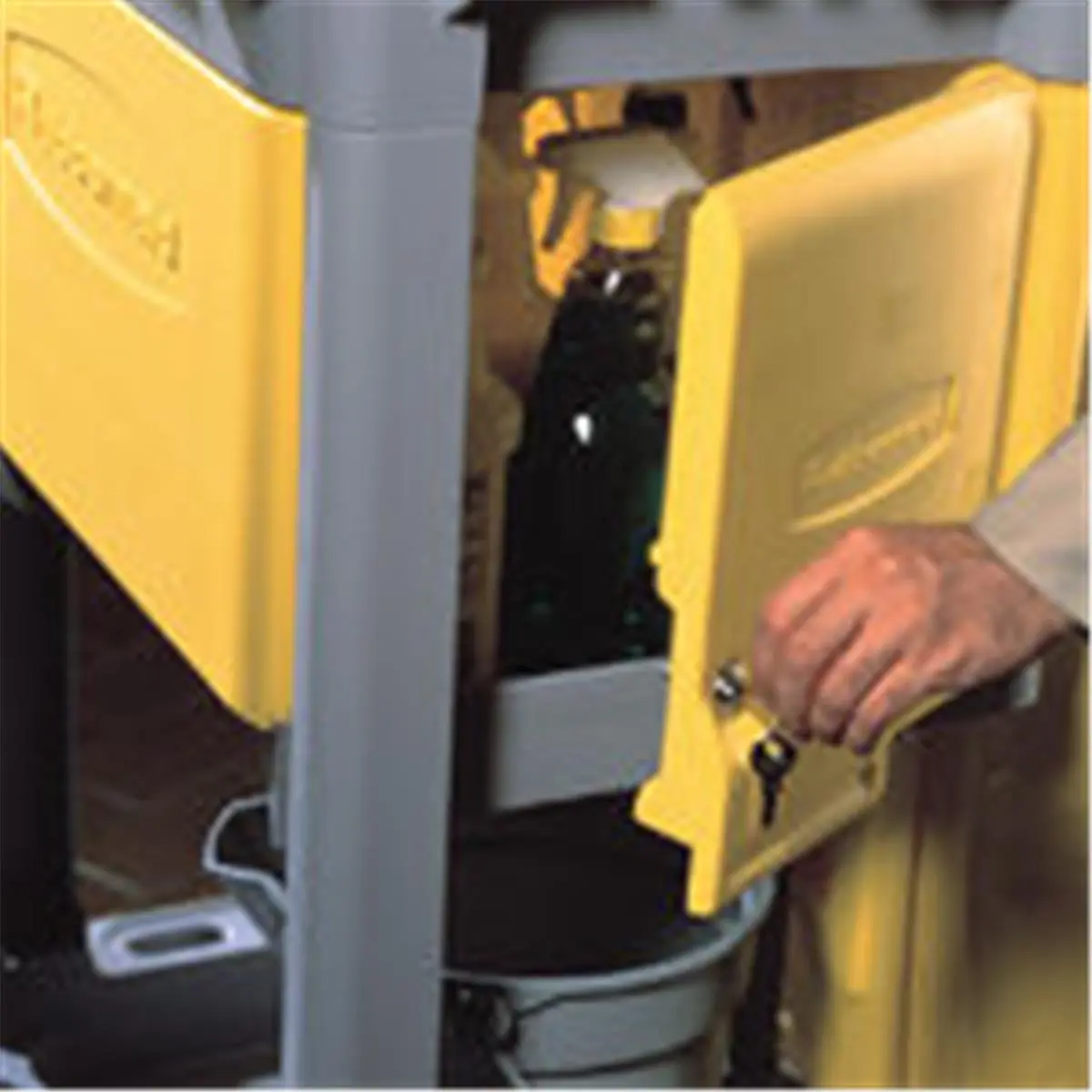 Rubbermaid Commercial Locking Janitor Cart Cabinet - Yellow, Optional Locking Compartment, Easy-to-Clean Surface, Cleaning Tools Organizer, Zipper Bags Compatible Waste Collector, Efficient Transport Solution, Collect Waste
