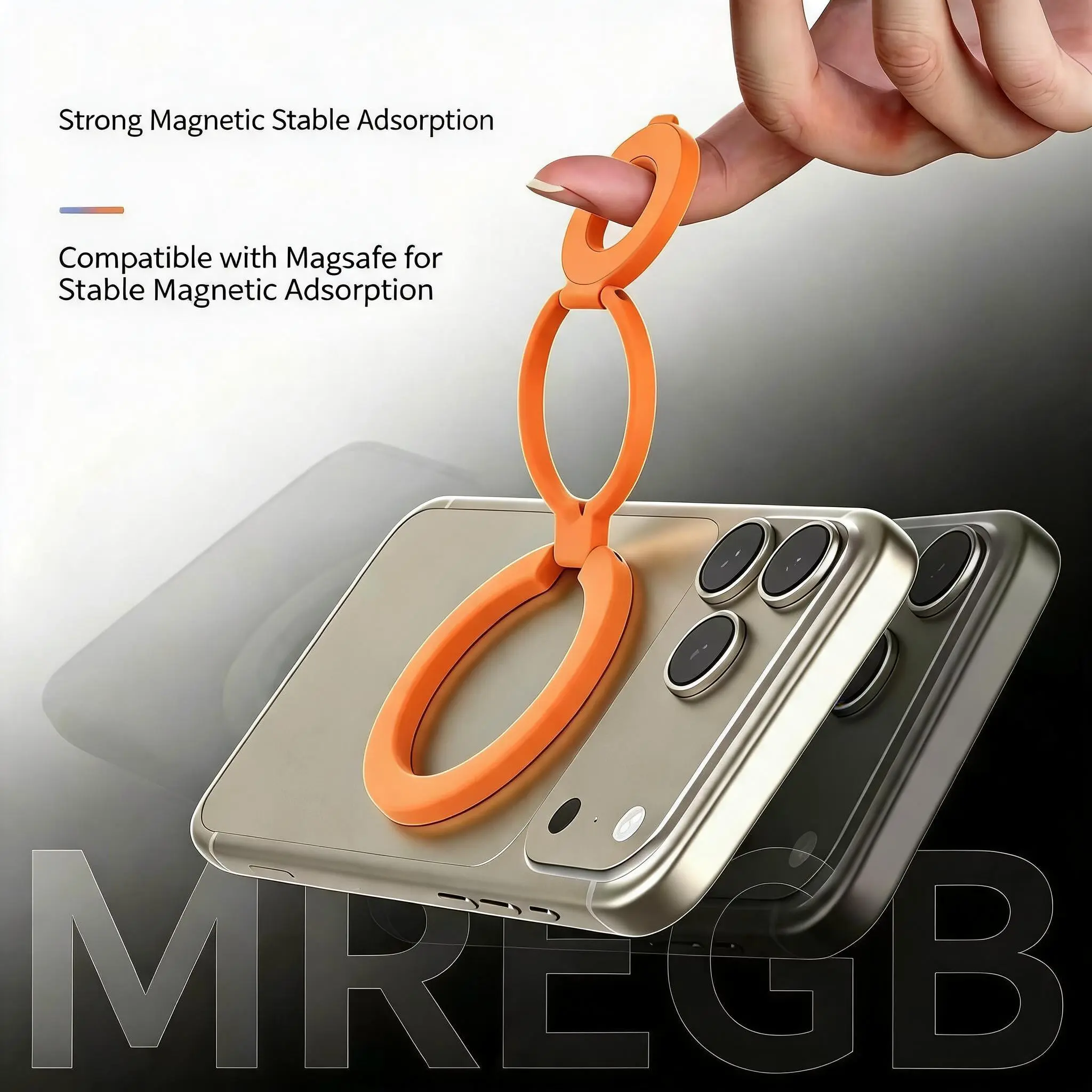 MREGB Double-Sided Magnetic Cellphone Ring Holder - Dual-Axis 3-Fold MagSafe Stand, Portable Compact Foldable Finger Grip, Landscape View Accessory for iPhone, Compatible with MagSafe Cases & Car Mounts summerwins