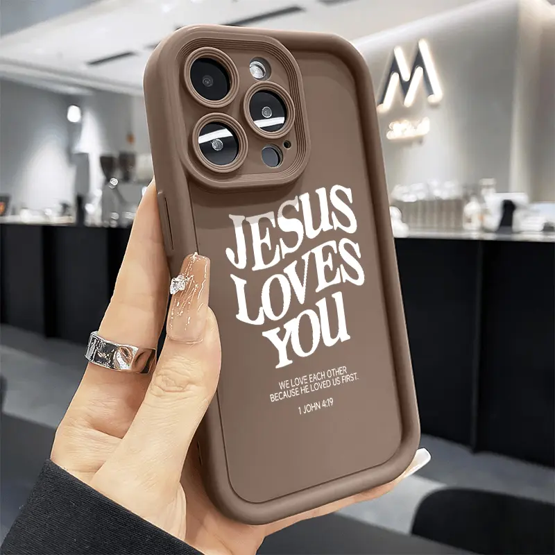 Soft Silicone Protective Smartphone Cover for iPhone 17 Pro Max, 16 Plus, 15, 14, 13, 12, 11, Air - Multi-Model Full-Body Protection, Shockproof, Raised Lips, E-Writing Style Jesus Themed Mobile Phone Accessory