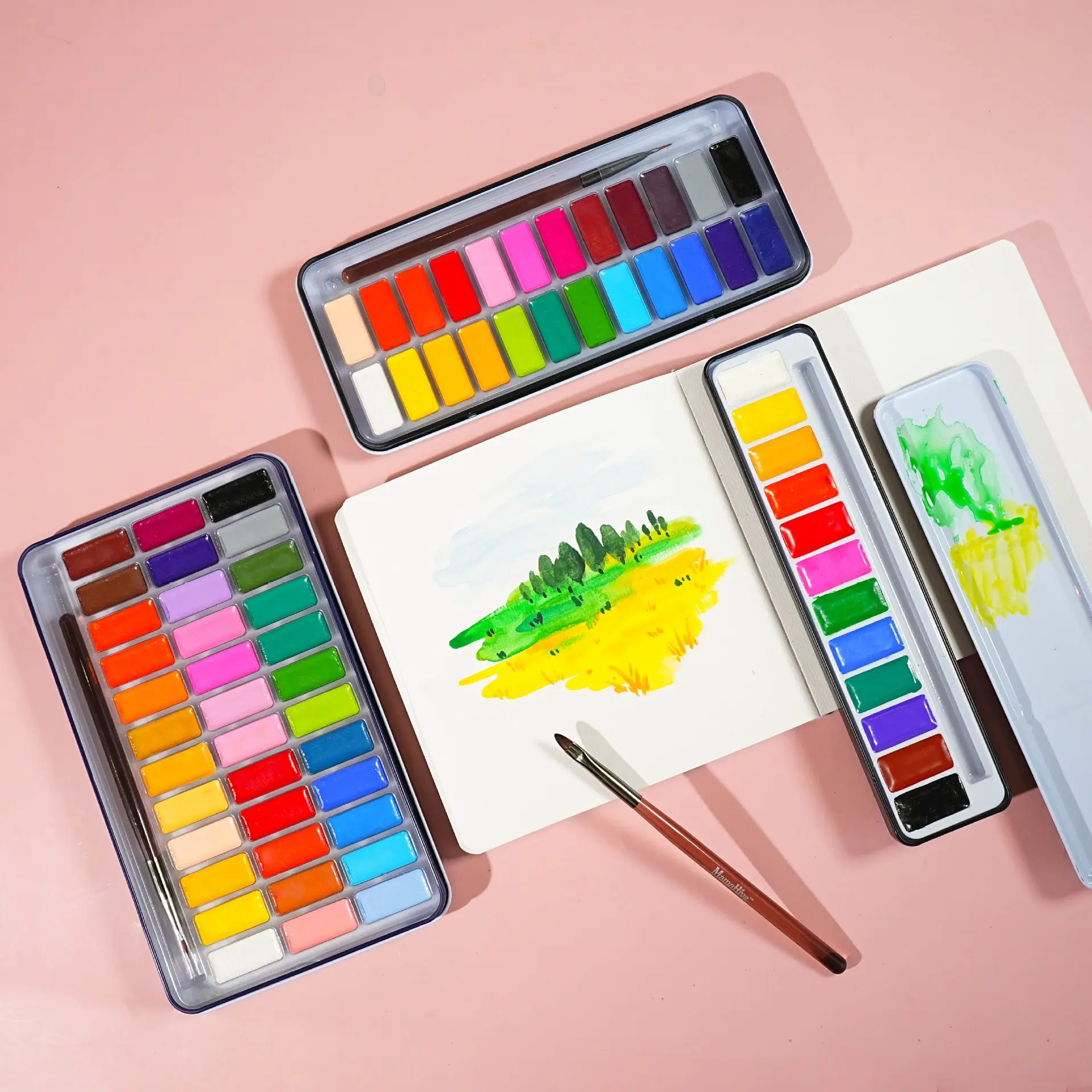 12/24/36 Colors Portable Solid Watercolor Paint Set Available with Paint Brush Ideal for Art Creation and Outdoor Sketching