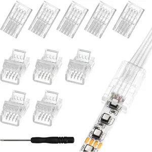 10Pcs LED Strip Connector 4 Pin 8mm,Wide Strip to Wire Quick Connectors for Waterproof or Non-Waterproof 8mm Wide RGB SMD 5050/3528 LED Light Strip