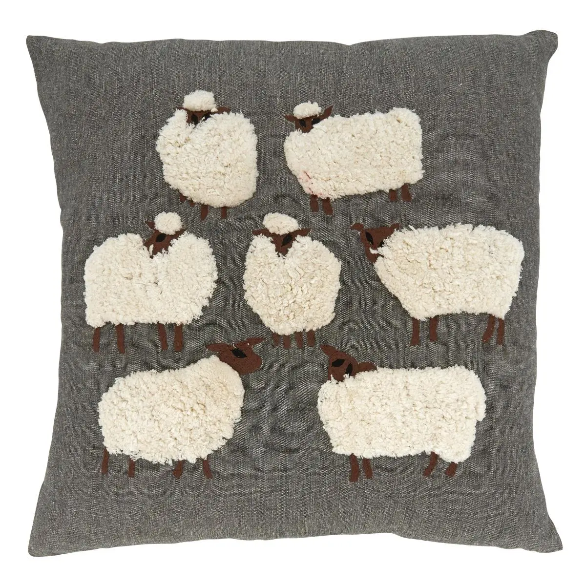 Saro Lifestyle 5610.GY18SP 18 in. Embroidered Sheep Square Poly-Filled Pillow, Grey