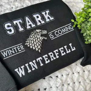 Stark winterfell, winter is coming embroidered unisex crewneck Embroidery Pullover Stylish