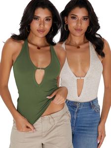 women's solid deep v neck tanktop, slim casual minimalist sleeveless top for daily wear, ladies clothes for all seasons, womenswear, summer clothes women