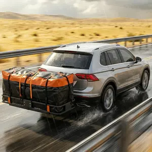 60" x 20" Heavy Duty Folding Hitch Cargo Carrier 500 lbs Capacity with 16 Cu Ft Waterproof Bag, Stabilizer, Net & Straps, Rear Mount Storage Rack for Travel, Camping & Hauling