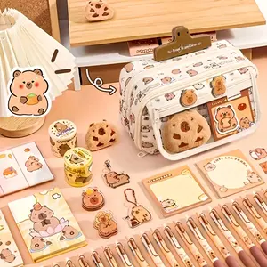 Cute Water Buffalo Themed Stationery Set, School Supplies, Includes Pencil Case, Keychain, Notebooks, Stickers, Pens, Erasers, Plush Doll, Clips