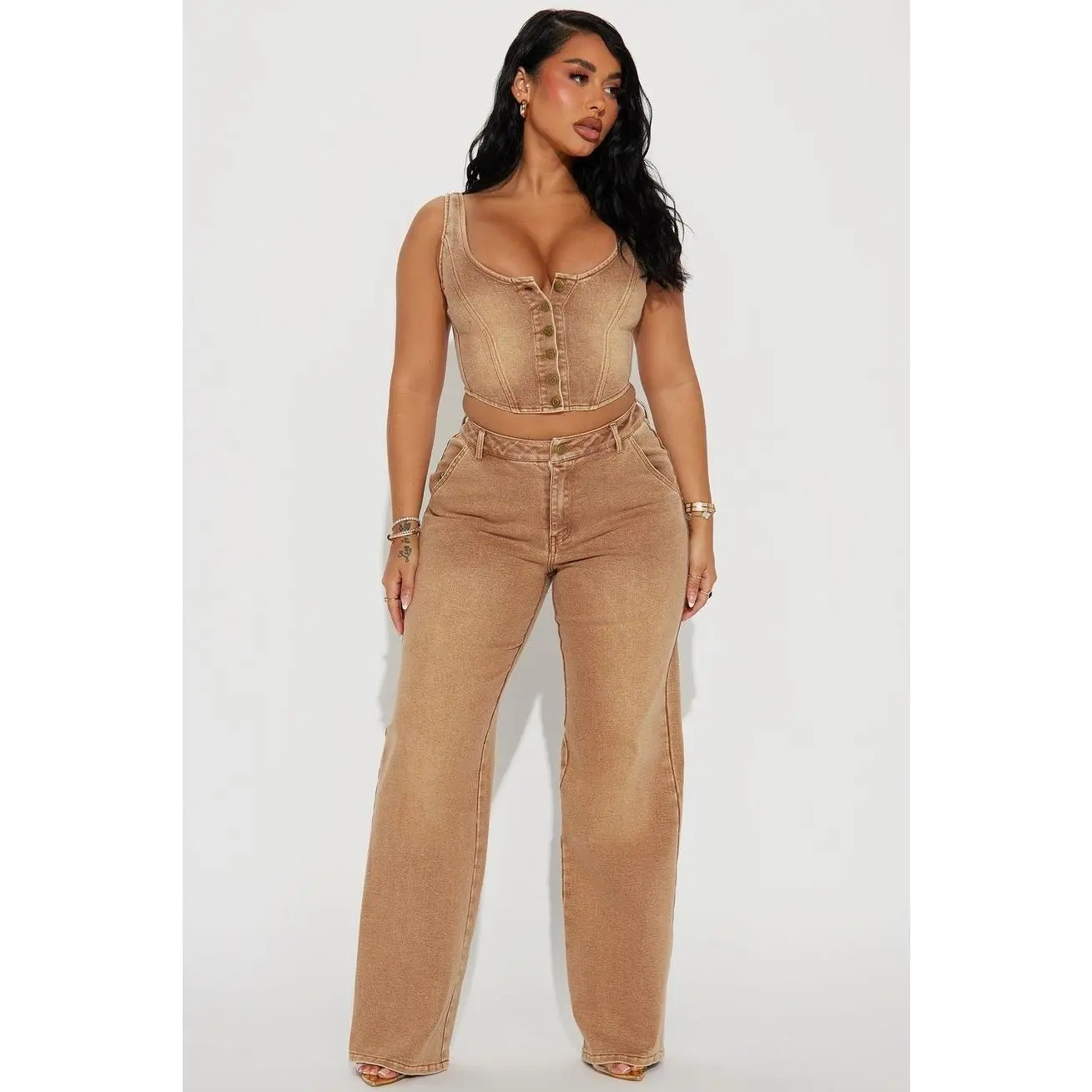 Not My First Rodeo Denim Pant Set-Brown O
