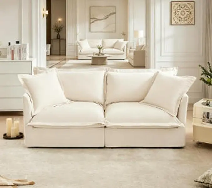 Modern Chenille 2-Seat Slipcovered Sofa - Upholstered Deep-Seat Couch with Detachable Cover, Detachable Cushions, Comfy Living Room Furniture for Small Spaces, Apartments