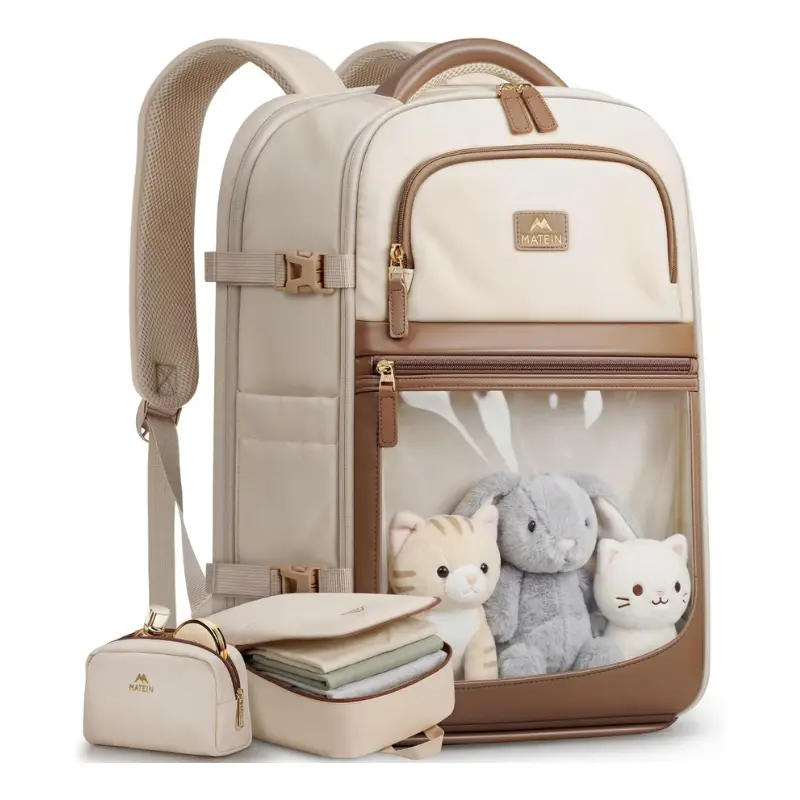 【Back To School】MATEIN Travel Backpack for Women, Aesthetic Water-Resistant Laptop Daypack with Display Pocket, TSA Friendly Carry On Bag, Fits 17" Laptop & 40oz Tumbler, Flight Approved for American Airlines, Zip Backpack, Flight Approved Backpack