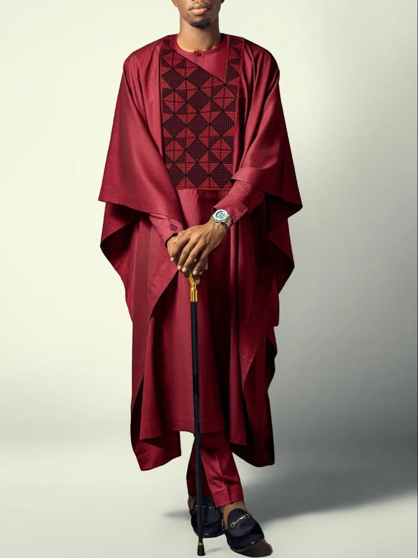 Men's Long Sleeve Embroidered Robe Set, Shirt & Drawstring Waist Pants, Agbada Dashiki Loose Fit Baggy Formal Wear Menswear, Perfect for Parties, Weddings, Festivals