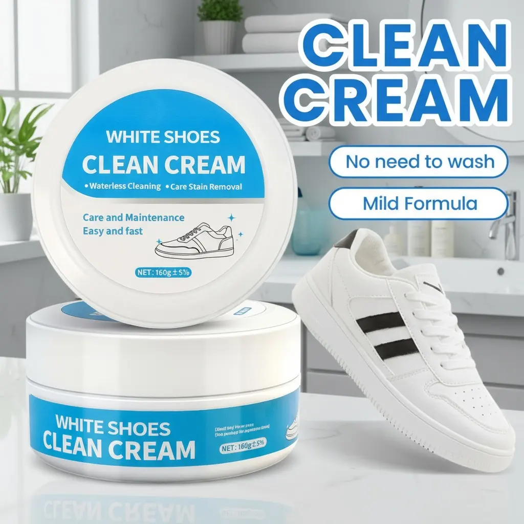 Multipurpose No-Wash White Shoe Cleaner Cream with Built-in Sponge for Leather Silicone & Car Interiors Gentle Non-Irritating Formula 160g Shoe Cleaning Kit