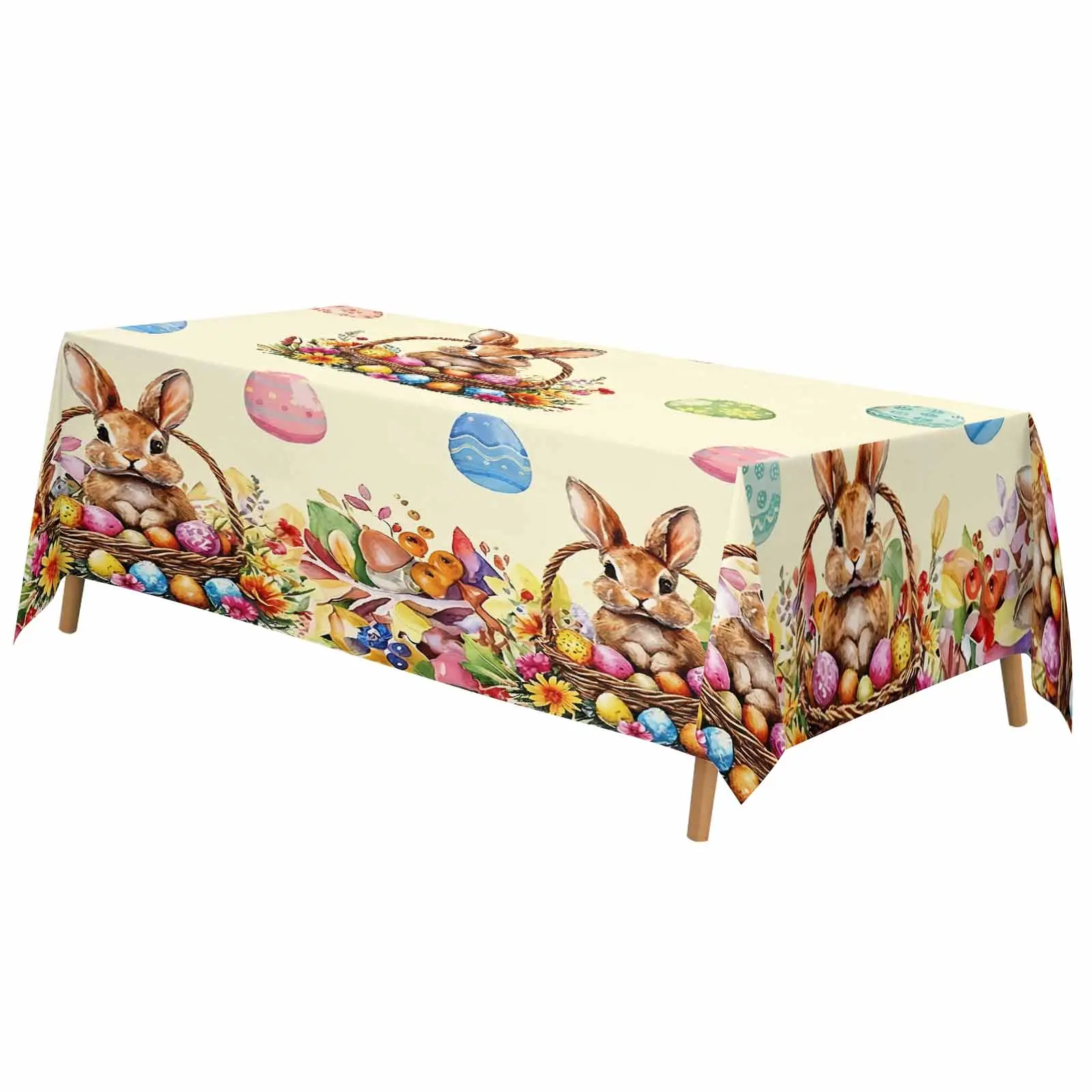 EastJia Made in USA Rectangle Bunny Floral Polyester Tablecloth - Washable, Reusable Picnic Table Cover for Patio Dining Table, Holiday Easter Decor, Spring-Summer Gatherings