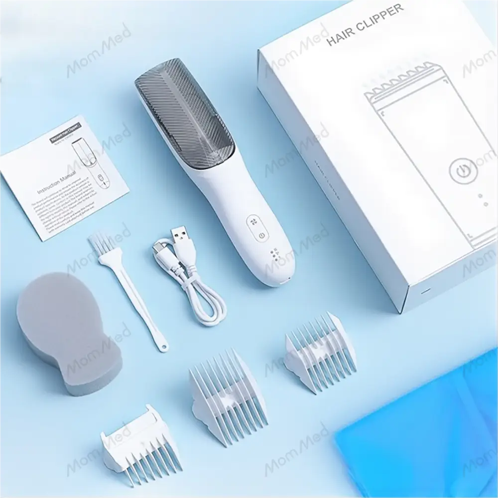MomMed Baby Hair Clippers, Ultra Quiet Electric Vacuum Baby Clippers with Charger Base, Cordless Rechargeable Waterproof Haircut Kitfor Kids & Men