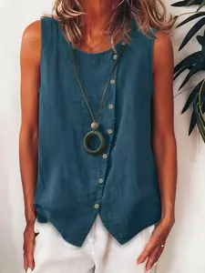 2026 Trendy Women's Casual Loose Sleeveless Blouse Single Breasted Button Front Tank Top Vest Comfortable Everyday For Lounge Commute Shopping Outdoor Daily Wear