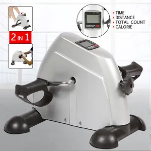 Cycling Exerciser Mini Pedal Exercise Bike, Under Desk Elliptical Bicycle Trainer with LCD Display, for Indoor Home Gym Cycle, Leg Arm Workout, Silver belt squats machine under desk Fitness Equipment Handlebars