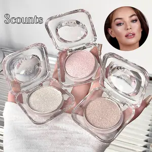 Three-Pack Starry Glow Highlighter Powder All Day Illuminator Long-Lasting Radiant Shimmer Finish Natural Looking High Shine Makeup Easy to Blend Formula