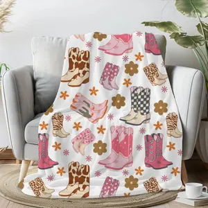 Pink Cowgirl Blanket Cozy Room Decor for Western Theme Bedroom Girly Rodeo Queen Gift for Teen Birthday Retro Throw Blanket for Friend Home Suitable for beds and sofas can also be given as a gift