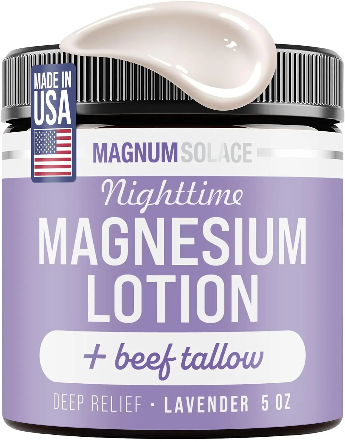 Nighttime Magnesium Lotion with Beef Tallow, Lavender Scented Body Care for Nightly Relaxation, 5 oz Bottle