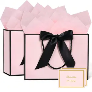 Complete Gift Bag Kit – Includes Paper Bags, Ribbon, Wrapping Paper & Greeting Card | Choose Medium or Large, 2 or 5 Sets | for Women, Girls, Bridesmaids (Birthday, Valentine’s, Wedding Party Favors) Party Supplies
