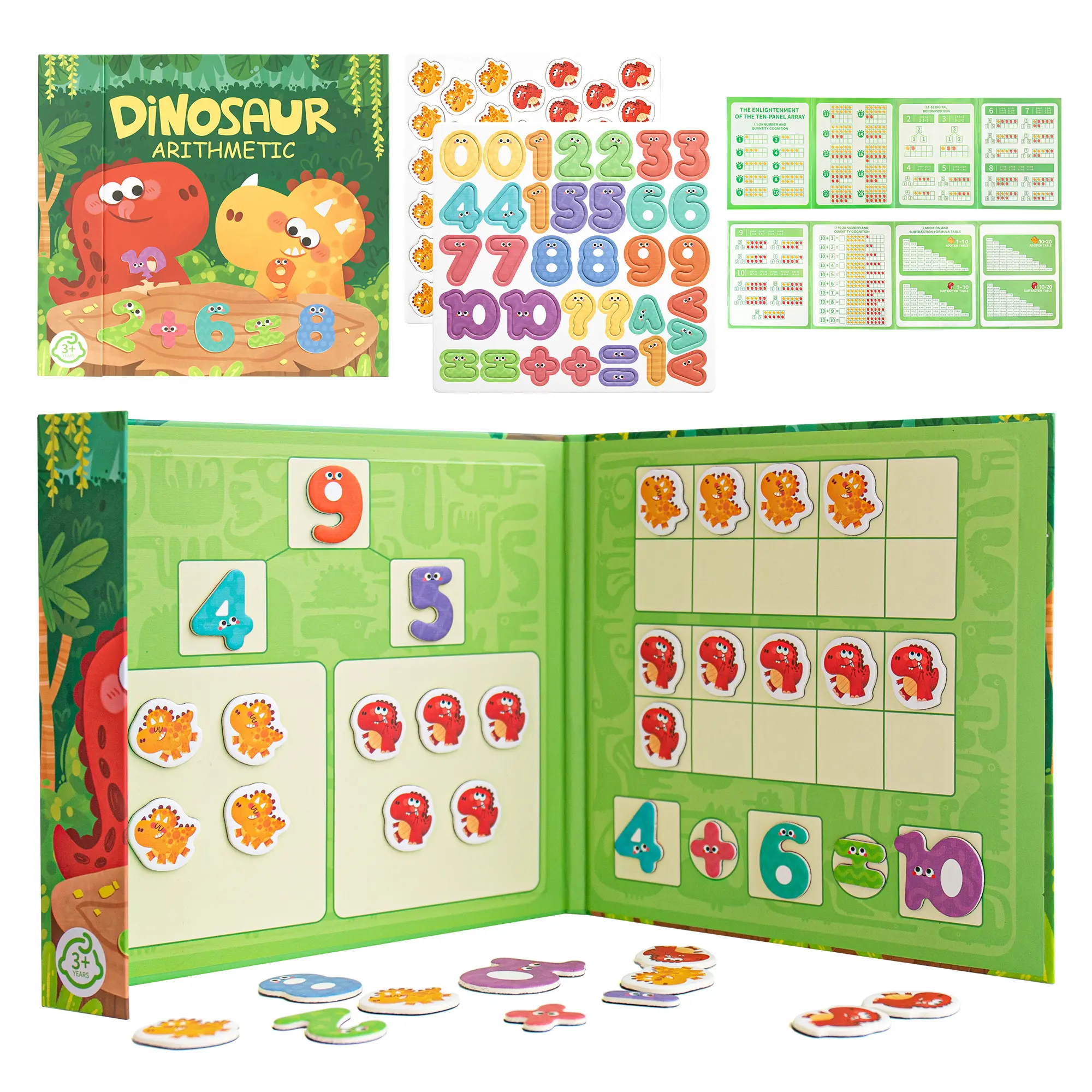 Leven Dinosaur-Themed Magnetic Math Book for Kids Ages 3-6 - Montessori Educational Math Toy with 75 Magnetic Tiles, 20 Addition-Subtraction Exercises, Number Bonds, Counting, Engaging Visual Learning, Interactive Learning for Home-School-Travel