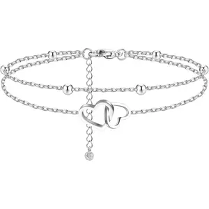 CASSIECA Stainless Steel Ankle Bracelet for Women Teens Cute Butterfly Sequin Infinity Cross Heart Evil Eye Pendant Layered Anklets Adjustable Foot Jewelry
