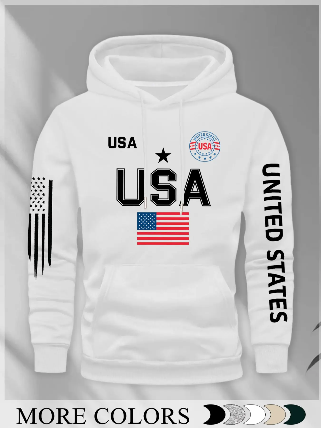 Men's Regular Fit Letter Print USA Print Fitted Knit Hoodie, Casual Streetwear Hoodie, Casual Long Sleeve Hooded Sweatshirt for Daily Wear, Men's Top for Fall & Winter