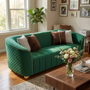 Emerald Green Velvet Sofa 85” – Luxury Modern Couch with Gold Legs, Deep Seat 3-Seater for Living Room outdoorfun
