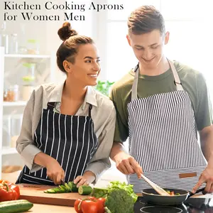 Kitchen Cooking Aprons Adjustable Bib Apron with 2 Pockets Lightweight Cotton Comfortable Household Strap for Women Men Cleaning