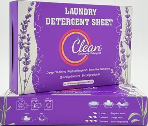 Eco-Friendly Clean Laundry Detergent– Hypoallergenic, Plant-Based, Biodegradable, 100% Natural – Gentle on Skin & Fabrics, Lavender Scent, 60 Premium Detergent Sheet