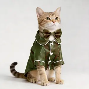 Comfortable shiny silk two-piece pajama set for French bulldogs and small dog like pets, with detachable tie S-XL