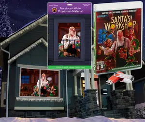 Christmas Digital Decoration Kit Includes AtmosFX Santa's Workshop with 5 Video Effects for Christmas and 48” x 72” Holographic Projection Screen