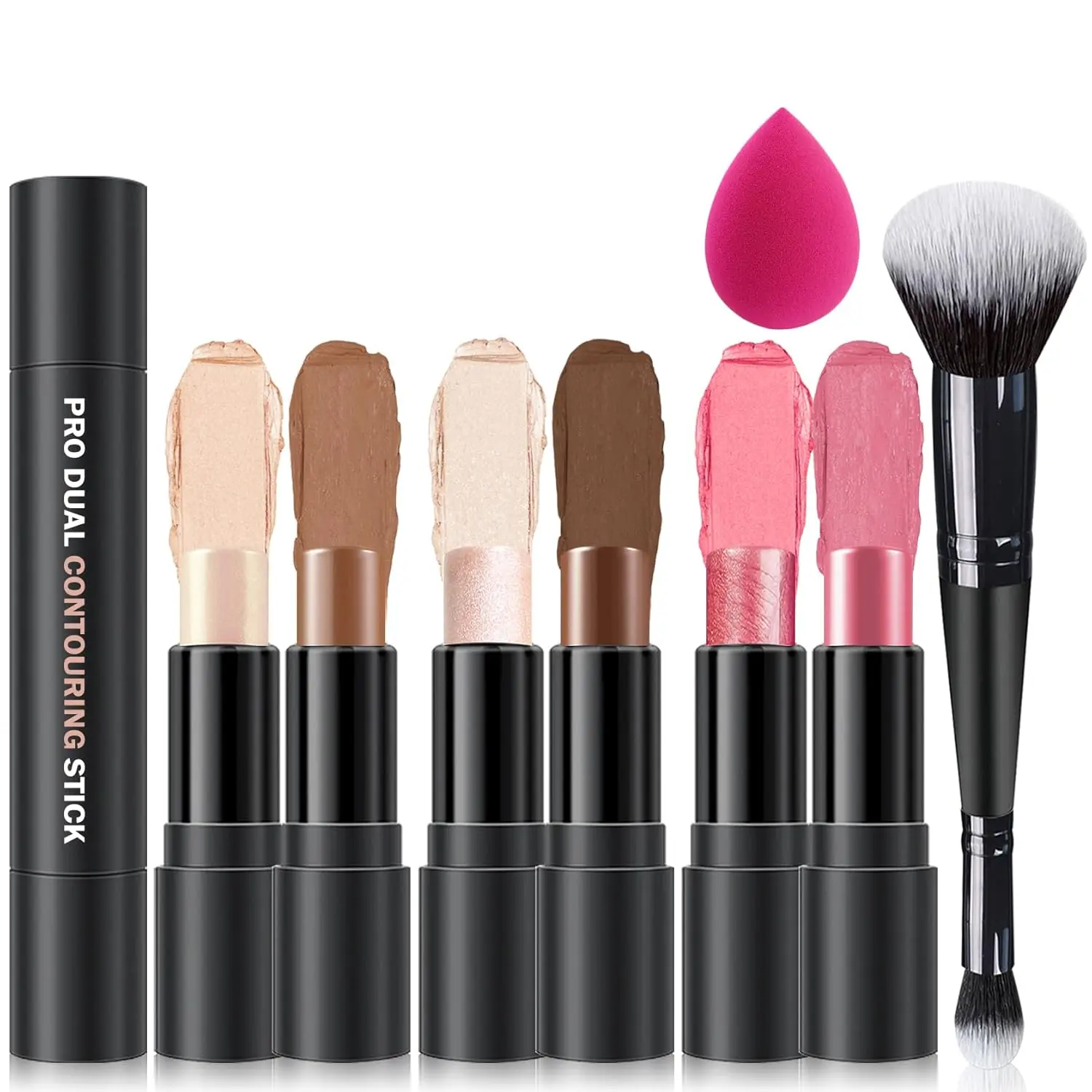 PRO Dual Contour Stick Makeup Kit - 6  Cream Contour Stick with Bronzer & Highlighter, Cream Blush Stick, Lightweight Face Contouring Set for Beginners, 20Ml