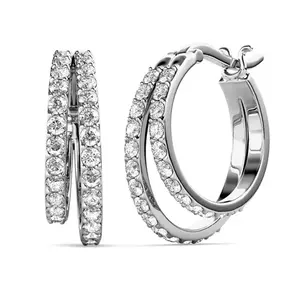 Corina 18k White Gold Plated 20mm Hoop Earrings with Simulated Diamond Crystals