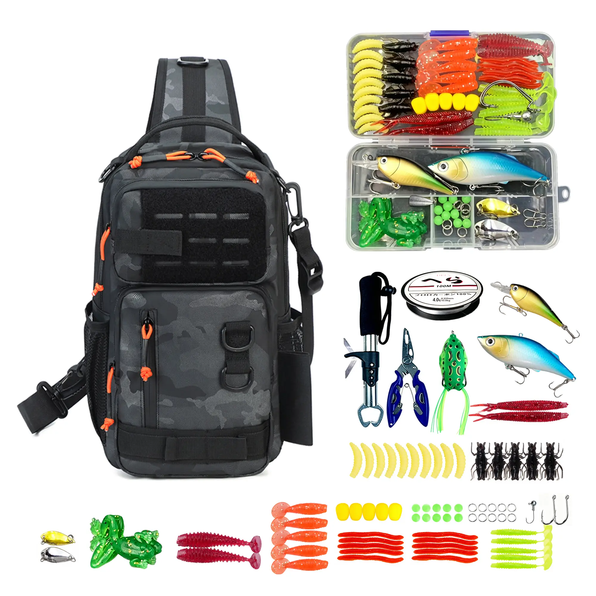 1000D Nylon Fishing Tackle Bag, Water-Resistant Convertible Sling Backpack for Fly Fishing, Unisex Chest Pack with Rod Holder & Double Zipper, Fly Fishing Accessories