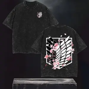 Men's Eren AOT Valentine Graphic Streetwear T-Shirt - Wings of Freedom Washed, Distressed, Vintage Oversized, Round Neck, Short-Sleeve Casual Sport Top, Soft Menswear, 2025 Anime Merch, Tshirt